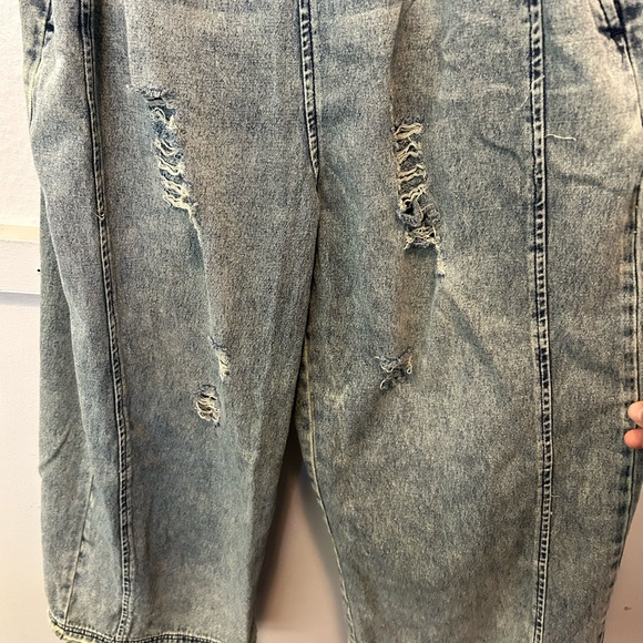 Three Bird Nest Distressed Blue Denim Overalls - Picture 8 of 9